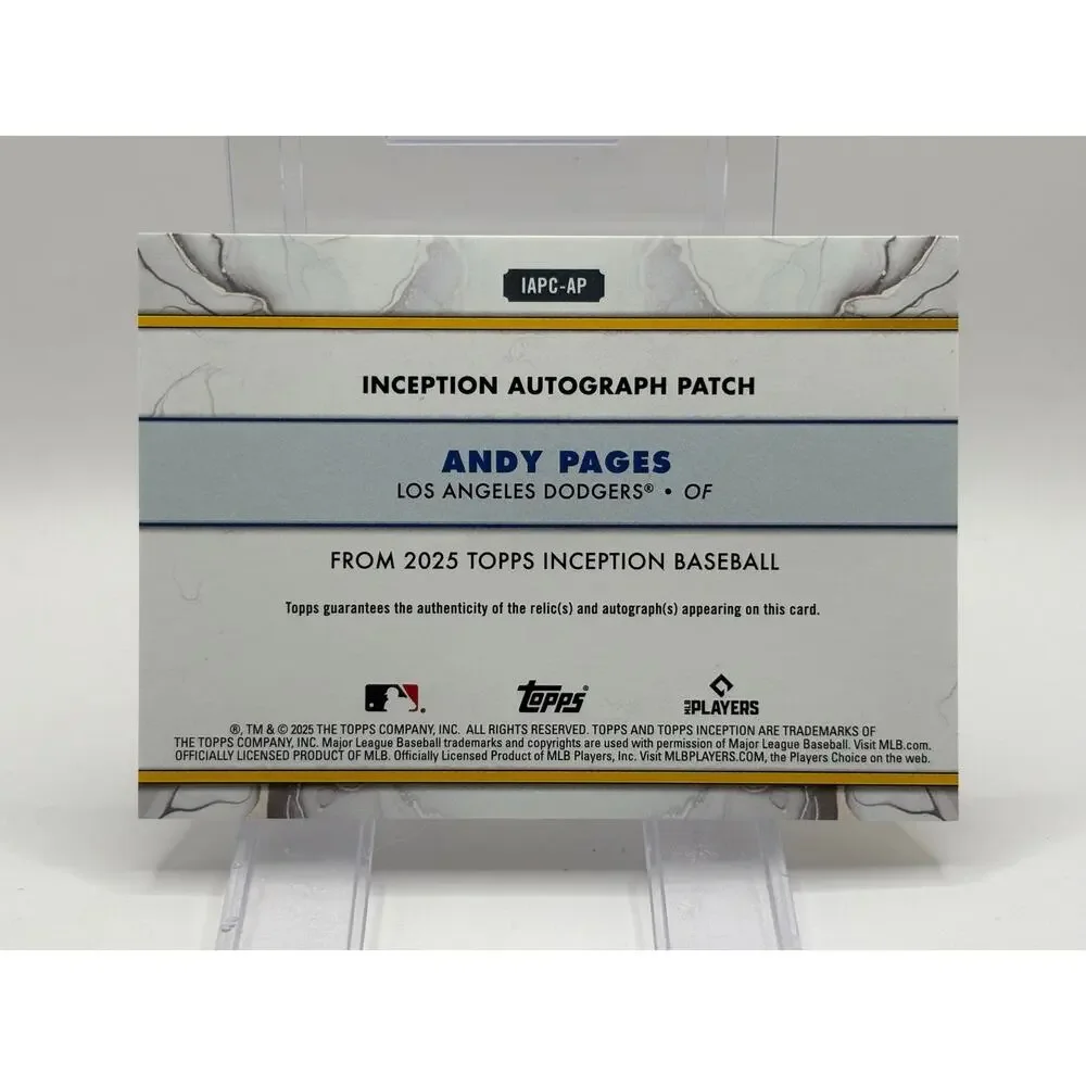 2025 Topps Inception Andy Pages Gold Jersey Patch Auto 3/50 SP LA Dodgers
